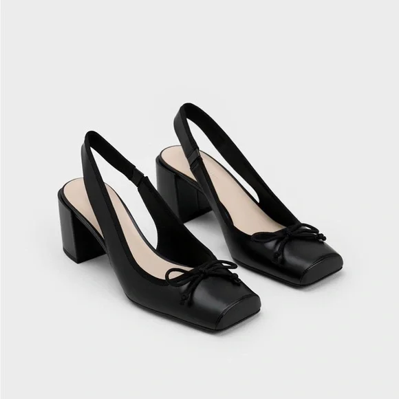 Charles & Keith - Bow Slingback Pumps - Black - Picture 2 of 6